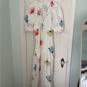 Sleeper White Maxi Dress with Colorful Floral Patterns